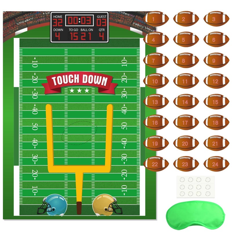 FEPITO Pin The Football Game for Kids, Birthday Party Game with 24 Pcs Football Stickers for Party Decorations - Image 1